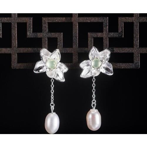 925 Sterling Silver Lotus classical national style long drop earrings Accessories For Women High Quality Fashion Lady Gift