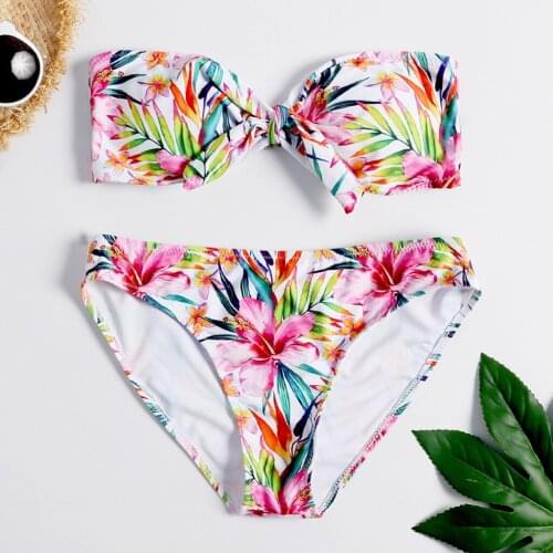 Tube Top Bohemia Print Women Print Bikini Set Wrap Chest Padded Bandeau Swimwear Swimsuit Bathing Suit Biquini Купальник