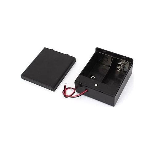 1PC 2 Slots D Size 3V Battery Storage Case Box Holder with Cover Switch and Lead Wire