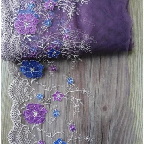 1 Yard Purple Color 21cm Width Embroidery Flower Lace Ribbon Trims for Sofa Curtain Trimmings Dress Costumes Applique
