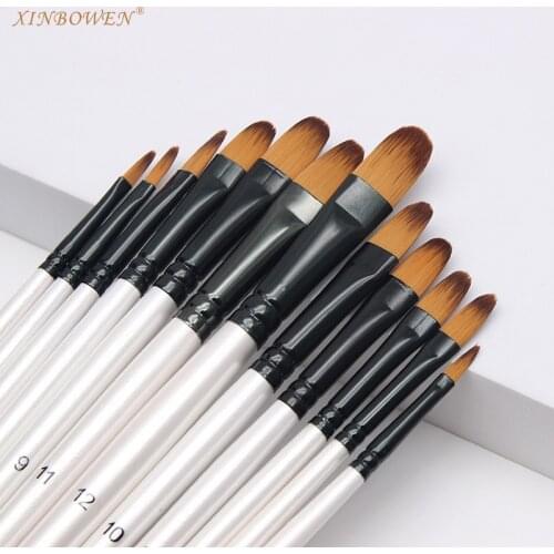 12 pcs Pearl bai Double Color Nylon hair long Birch pole Oil Painting Pen Nail round Watercolor Pen Affordable Set Art Supplies