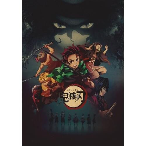13 Styles Demon Slayer Posters Kimetsu No Yaiba Sticker Toys Vintage Tanjirou Nezuko Zenitsu Inosuke Giyuu Muzan Poster 51x36CM