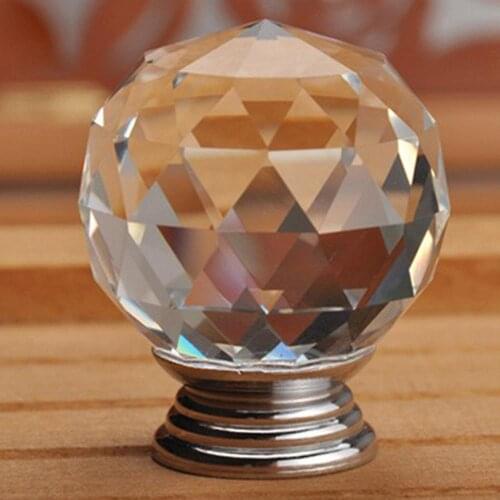 2Pcs 30mm Diamond Spherical Design Crystal Glass Knobs Cupboard Drawer Pull Kitchen Cabinet Door Wardrobe Handles Hardware