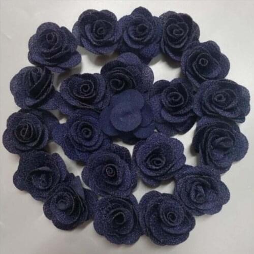 200Pieces Navy Blue Rose Handmade 2.5cm,3.5cm Fabric Rose Cotton Cloth Flowers Hand DIY Wedding Bouquet Flower Hair Accessories