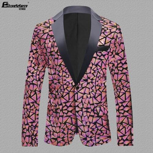 2021 Mens New Magic Color Color-Blocking Sequin blazer Singer Host Stage Performance blazer