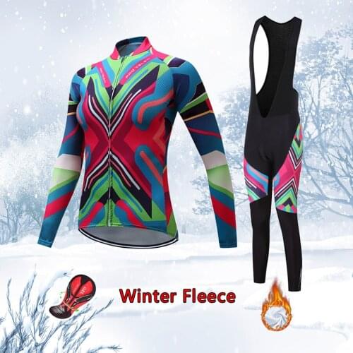 2021 Fashion Winter Cycling Clothing Women Set Thermal Fleece Road Bike Jersey BIB Kit Female Suit Bicycle Clothes MTB Uniform