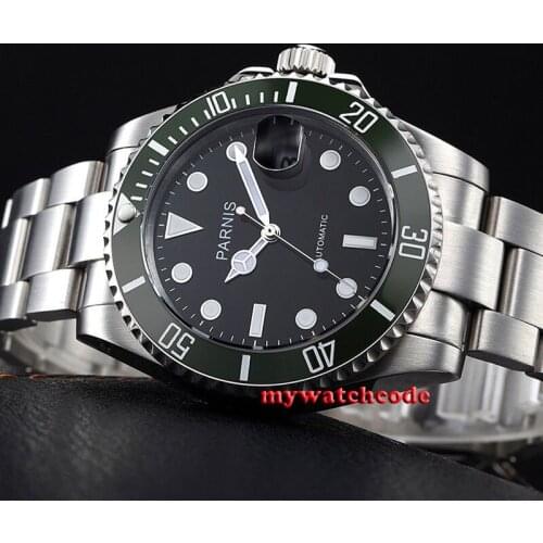 40mm Parnis black dial green bezel luminous marks sapphire glass MIYOTA automatic Mens Watch