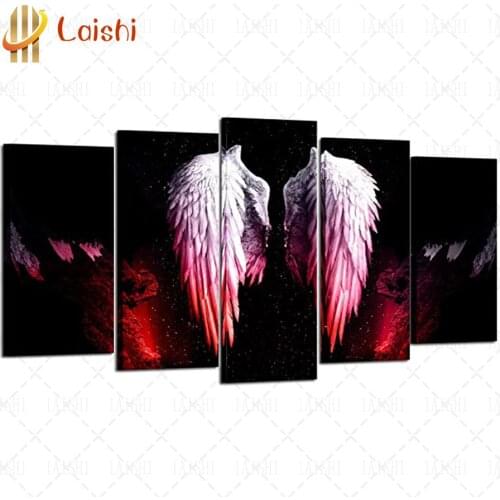 5pcs 2021 round Diamond Painting Black and red angel wings Full square Rhinestone of Picture Diamond mosaic Valentines Day gift