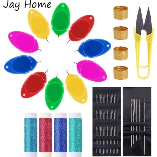 72PCS Hand Sewing Tool Sets Needle Threader & Plastic Wire Loop Needle Threader & Scissors & Thimble for Sewing Quilting Craft