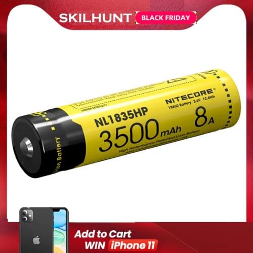 2017 Nitecore NL1835HP High Performance 18650 3500mAh 3.6V 12.6Wh 8A Protected Li-ion Button Top Battery for High Drain Devices