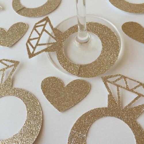 Antique gold Diamond Glass Ring Wine Drink Marker Name Tags Charms Wedding Party Bachelorette Bridal shower place table cards