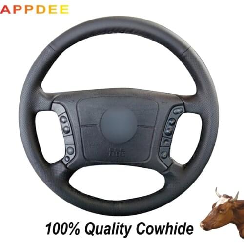 APPDEE Hand-Stitched Black Genuine Leather Car Steering Wheel Cover for BMW E46 318i 325i E39 E53 X5 Car Styling