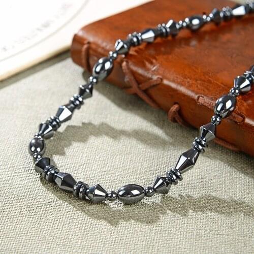 Natural Hematite Stone Beads Necklace for Women Choker Chain Beaded Necklace Strand Clavicle Fashion Vintage Jewelry Gifs B421