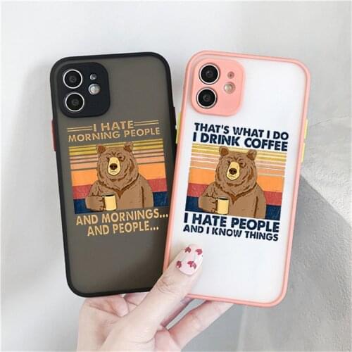 Funny Cartoon Bear DRINK COFFEE Letter Phone Case for IPhone X 12 Pro Max 11 XS XR 7 8 Plus Animal Sloth Cat Soft Bumper Covers
