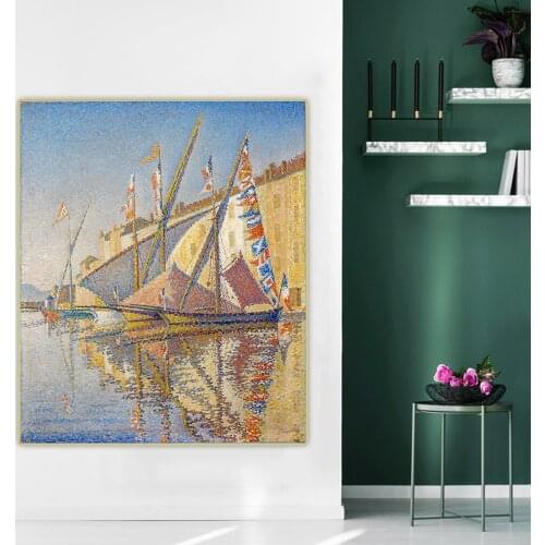 Citon Paul Signac《Tartans with Flags,Opus 240》Pointillism Canvas Oil Painting Artwork Poster Picture Wall Decor Home Decoration