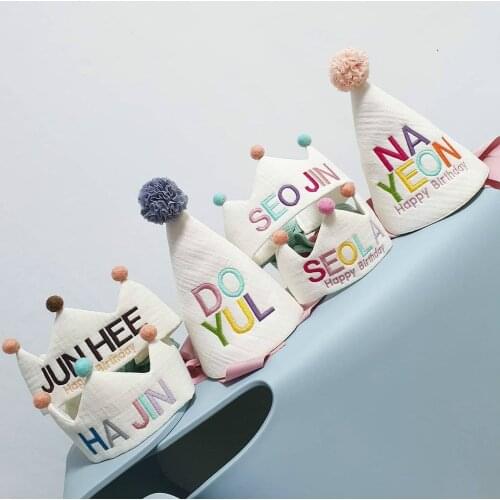 Korean Style Baby Birthday Hat Boys Girls Prince Princess Custom Name Crown Party Hat Caps Photography Props