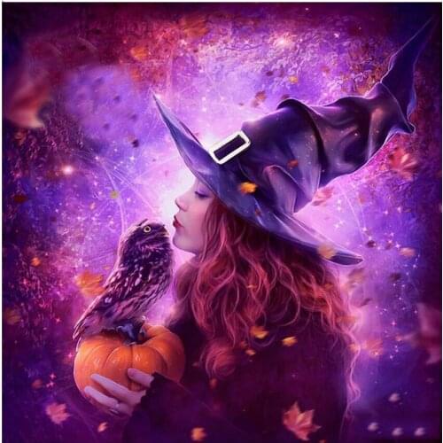 DIY Diamond Painting Cross Stitch Kits Halloween Witch Owl diamond Embroidery,5D Rhinestone painting full drill square mosaic
