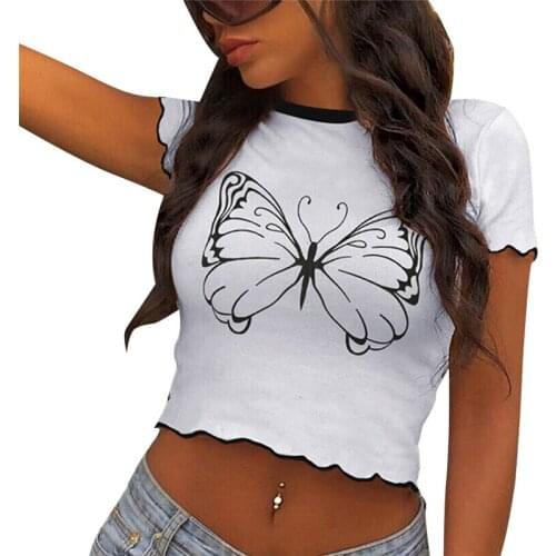 Fashion Women Butterfly Print T Shirt Casual Summer Top Short Sleeve Tee Shirt Femme Elegant Ladies Fashion tshirt Streetwear