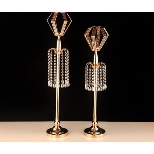 IMUWEN 10 PCS Gold Candle Holders Metal Candlestick Table Centerpiece Event Flowers Rack Road Lead Wedding Decor IM749