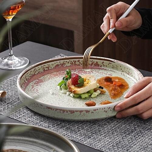Kiln Change Ceramic Plates Retro Western Steak Dishes Dining Table Fruit Salad Plate Living Room Decoration Snacks Storage Trays