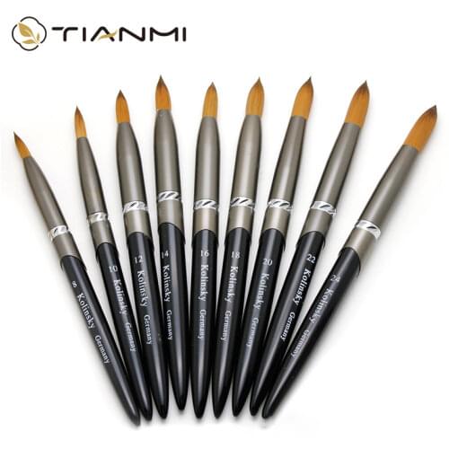TIANMI kolinsky D Nail Brush Crystal Pen Pure Kolinsky Hair Acrylic Round Nail Brush Size 4/6/8/10/12/14/28 Nail Tool 2020