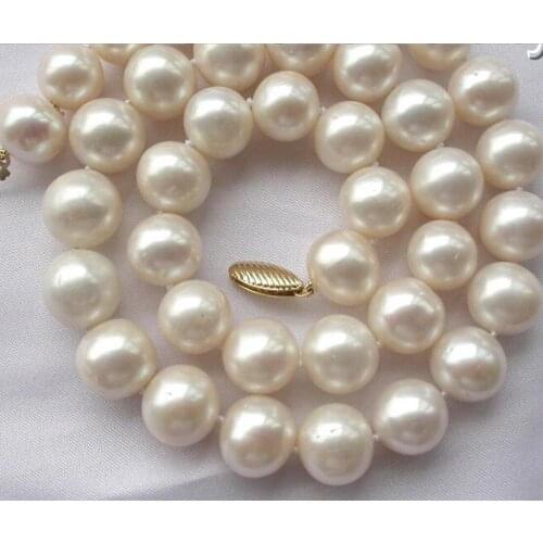 Jewelry Free Shipping stunning big 13mm round white freshwater cultured pearl necklace 14 clasp