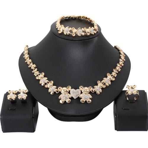 Dubai gold jewelry sets for women wedding gifts Africa Party bear Necklace ring earrings bracelet set Nigeria jewellery