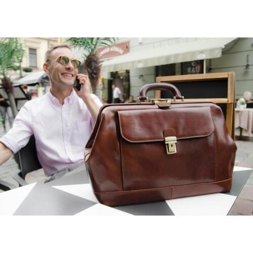 Leather Doctor Bag with Key Lock, Brown Medical Satchel - Time Resistance