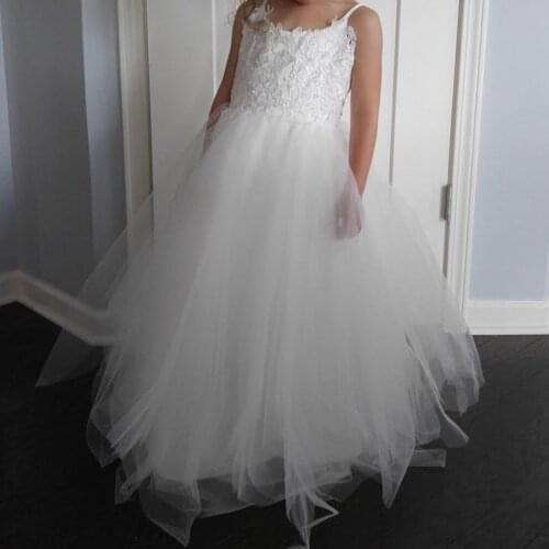 Spaghetti Straps Lace First Holy Communion Dresses Tulle Tutu A Line Flower Girls Dresses for Wedding Party Kids Pageant Dress