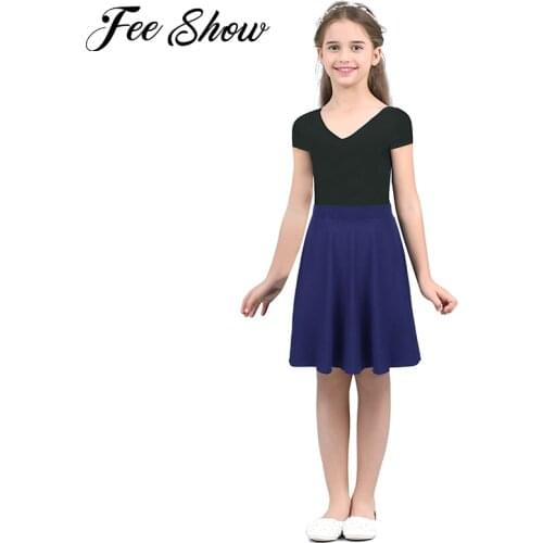 Summer Skater Skirt Teen Girls Lightweight Stretchy High Waist Full A-Line Knee Length Skirt for Casual Party Dance Wear