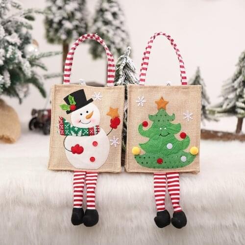 Santa Sacks Linen Bags Candy Apple Handles for Gift Bags Christmas Tree Decorations for Home Table New Year 2022 Noel Presents