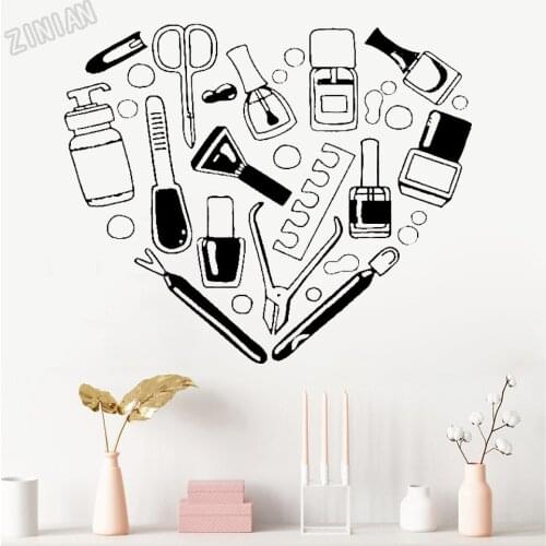Manicure Tools Wall Sticker For Nails Beauty Salon Polish Heart Pattern Wall Decals Decor Bedroom Vinyl Shop Window Decal Y308