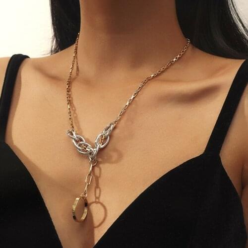ORNAPEADIA Fashion Chain Thin Sleeves Exaggerated Double Ring Pendant Necklace for Women Female Clavicle Chain Necklace