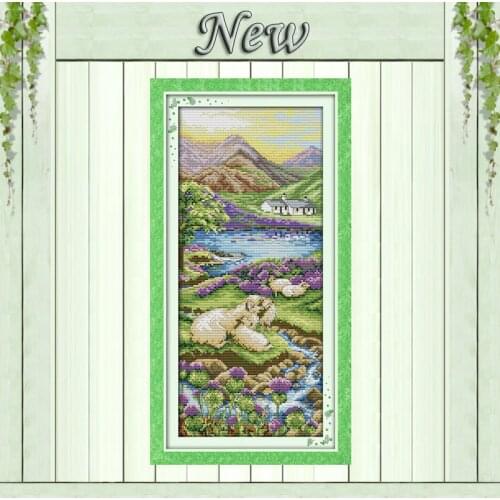 Highland landscape scenery flowers painting 11CT Counted Printed on Canvas DMC 14CT Cross Stitch kits Embroidery Sets Needlework