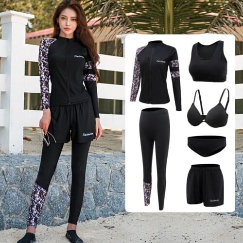 2021 New Fashion Mixed Color Swimsuit For Women Full Sleeve Trousers Beach Bathing Suits Modest Swimwear Muslim Burkinis Y1401