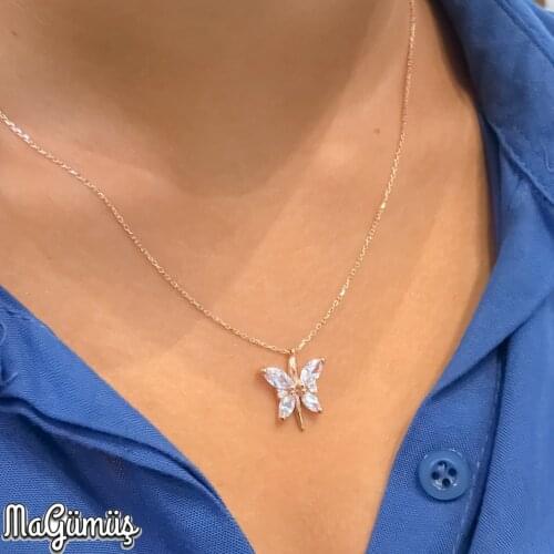 Marquise Cut Special Design Dragonfly Silver Rosegold Necklace