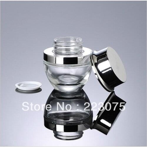 50G/ML transparent cream jar with silver cap for Cosmetic Packaging glass bottle Dispenser for Skin Care, Travel, 200pcs/lot