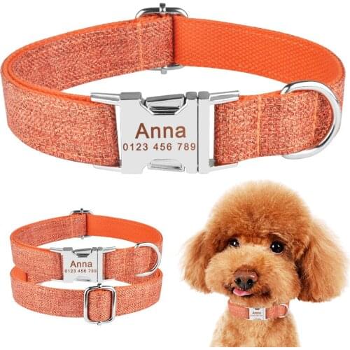 Adjustable Personalized Dog Collar Durable Nylon Free Engraved ID Name Boy Girl