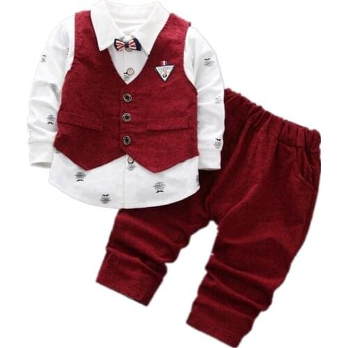Fashion Children Clothes Spring Autumn Baby Boys Clothing Cotton Vest Shirt Pants 3Pcs/set Toddler Casual Costume Kids Tracksuit