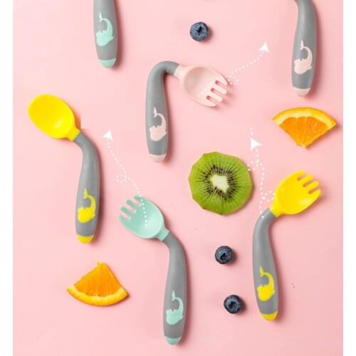 Bendable Non-slip Baby Tableware Cutlery Fork Spoon Dinnerware Solid Food Self Training Feeding for Kids Children Creative Gift