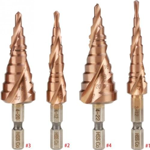1Pcs Hex Handle Spiral Groove Step Drill Bits HSS Cone Cobalt Drill Bit Hole Cutter Drills 3-12mm 4-12mm 4-20mm 4-22mm