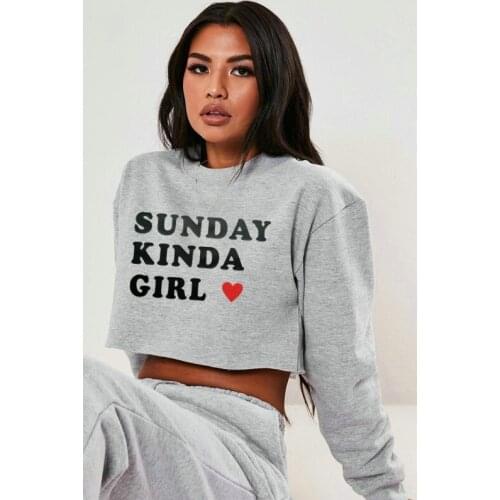 Womens Autumn Long Sleeve Crop Hoodie Fluffy Sweatshirt Harajuku Letters Heart Printed Hooded Pullover Tops Home Tunic Clothing
