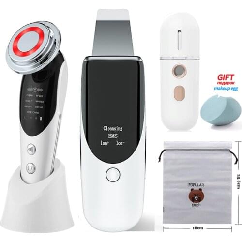 Ultrasonic Skin Scrubber Facial Cleansing Anti Wrinkle Blackhead Remover Neck Beauty Device EMS LED Facial Massager EMS