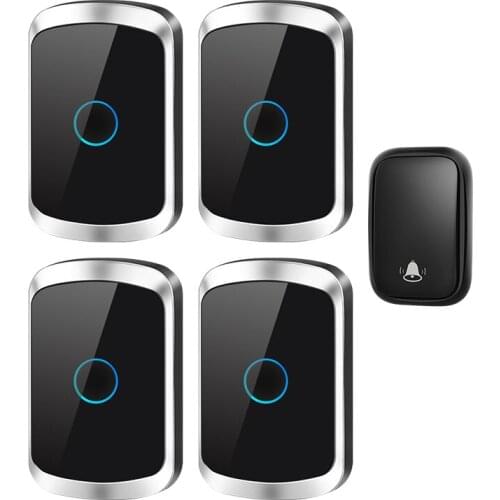 CACAZI Self-powered Waterproof Wireless Doorbell with No Battery EU US UK Plug Home Door Bell 60 Chimes 1 button 4 Receivers