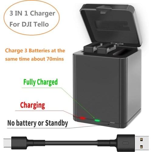 3 IN 1 Battery Charger Smart Charger USB Charging Box for DJI Tello Drone Battery Charging Hub Outdoor Charger Accessory