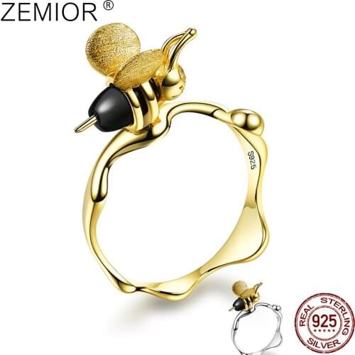 ZEMIOR Natural Gemstone Rings For Women 18K Gold Bee And Dripping Honey Rings 925 Sterling Silver Handmade Silver Fine Jewelry