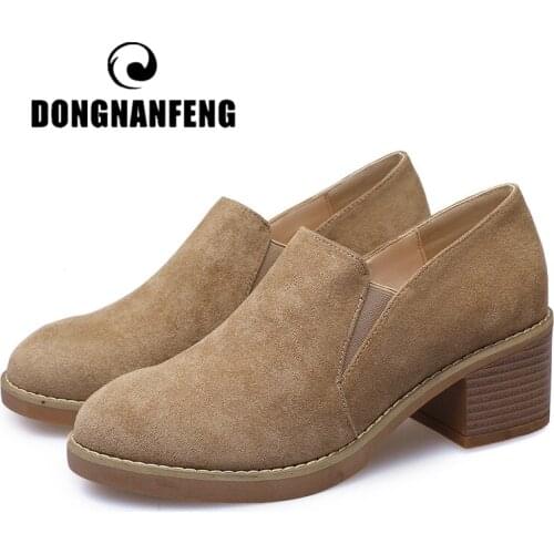 DONGNANFENG Womens Ladies Female Woman Cow Suede Genuine Leather Ankle Shoes Flats Boots Autumn Slip On Korean Plush Fur Warm