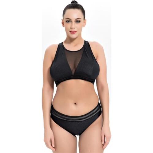 Womens Plus Size Swimsuit Bikini Female Mesh Swimwear Black Two-piece Bathing Swim Suit Large Bikinis Mujer Maillot De Bain 6XL