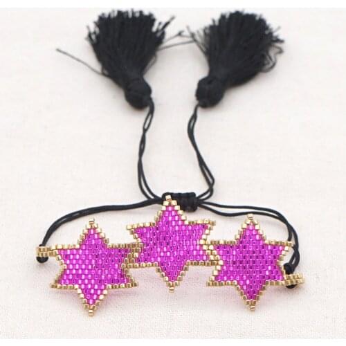 Purple Six-pointed Star Beaded Bracelet Boho Style Handmade Miyuki Rice Bead Braided Tassel Bracelet Bracelet Womens