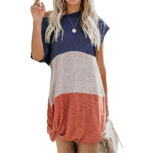 New 2021 Summer Dress Women Short Sleeve Patchwork Kink Dress Fashion Ladies Casual O-Neck Loose Plus Size Dress S-5XL